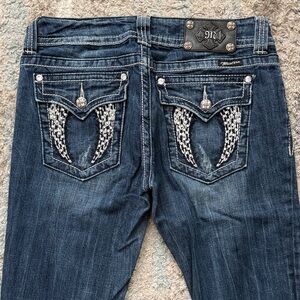 Miss Me Dark Blue 30x33 Boot Cut Jeans with Silver Embellishments